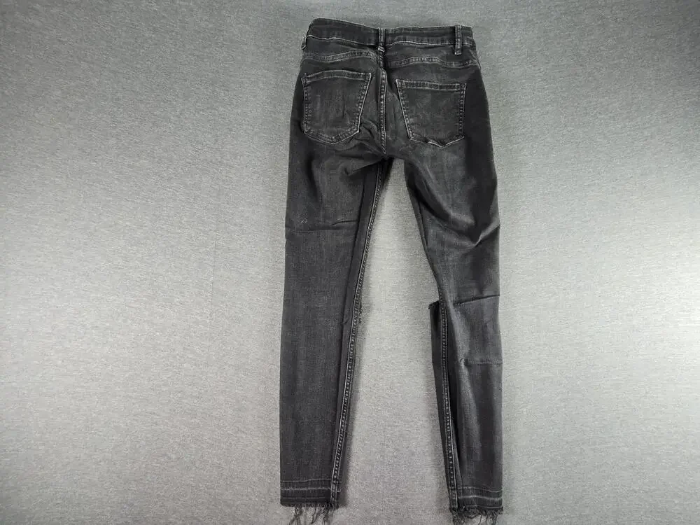 Zara Woman Jeans Womens 2 Gray Distressed Skinny Frayed Hem Denim Pants